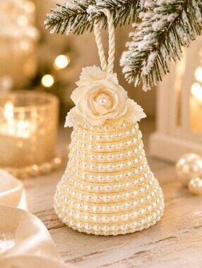 Vintage Pearl Embellished Christmas Holiday Bells Set of 2